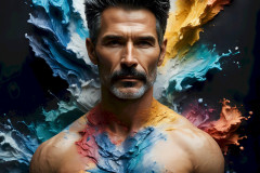 Photos of Sexy Men Playing with Colorful Fluid Art in Motion