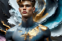 Photos of Sexy Men Playing with Colorful Fluid Art in Motion