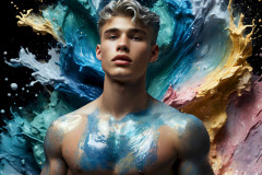 Photos of Sexy Men Playing with Colorful Fluid Art in Motion