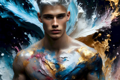 Photos of Sexy Men Playing with Colorful Fluid Art in Motion