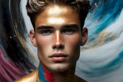 Photos of Sexy Men Playing with Colorful Fluid Art in Motion