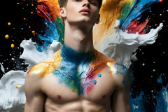 Photos of Sexy Men Playing with Colorful Fluid Art in Motion