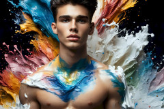 Photos of Sexy Men Playing with Colorful Fluid Art in Motion