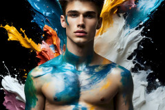 Photos of Sexy Men Playing with Colorful Fluid Art in Motion