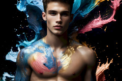 Photos of Sexy Men Playing with Colorful Fluid Art in Motion