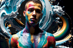 Photos of Sexy Men Playing with Colorful Fluid Art in Motion