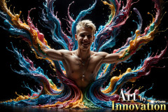Photos of Sexy Men Playing with Colorful Fluid Art in Motion
