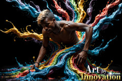 Photos of Sexy Men Playing with Colorful Fluid Art in Motion