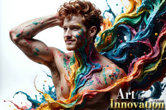 Photos of Sexy Men Playing with Colorful Fluid Art in Motion