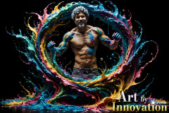 Photos of Sexy Men Playing with Colorful Fluid Art in Motion