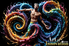 Photos of Sexy Men Playing with Colorful Fluid Art in Motion