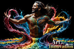 Photos of Sexy Men Playing with Colorful Fluid Art in Motion