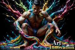 Photos of Sexy Men Playing with Colorful Fluid Art in Motion