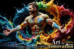Photos of Sexy Men Playing with Colorful Fluid Art in Motion