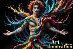 Photos of Sexy Men Playing with Colorful Fluid Art in Motion