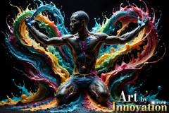 Photos of Sexy Men Playing with Colorful Fluid Art in Motion