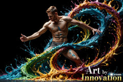 Photos of Sexy Men Playing with Colorful Fluid Art in Motion