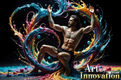 Photos of Sexy Men Playing with Colorful Fluid Art in Motion