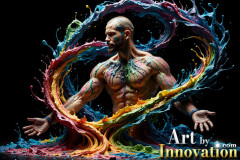 Photos of Sexy Men Playing with Colorful Fluid Art in Motion