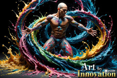 Photos of Sexy Men Playing with Colorful Fluid Art in Motion