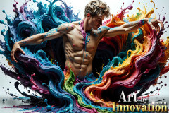 Photos of Sexy Men Playing with Colorful Fluid Art in Motion