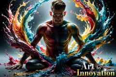 Photos of Sexy Men Playing with Colorful Fluid Art in Motion