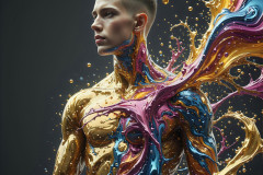 Photos of Sexy Men Playing with Colorful Fluid Art in Motion