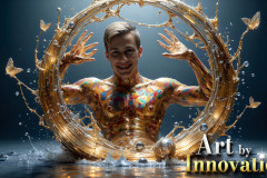 Photos of Sexy Men Playing with Colorful Fluid Art in Motion