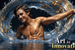 Photos of Sexy Men Playing with Colorful Fluid Art in Motion