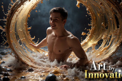 Photos of Sexy Men Playing with Colorful Fluid Art in Motion