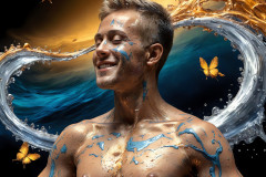 Photos of Sexy Men Playing with Colorful Fluid Art in Motion