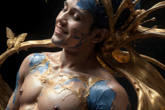 Photos of Sexy Men Playing with Colorful Fluid Art in Motion