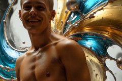 Photos of Sexy Men Playing with Colorful Fluid Art in Motion