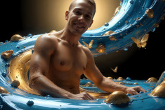 Photos of Sexy Men Playing with Colorful Fluid Art in Motion