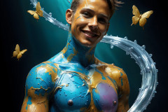 Photos of Sexy Men Playing with Colorful Fluid Art in Motion