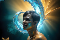 Photos of Sexy Men Playing with Colorful Fluid Art in Motion