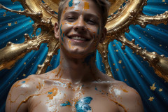 Photos of Sexy Men Playing with Colorful Fluid Art in Motion