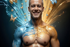 Photos of Sexy Men Playing with Colorful Fluid Art in Motion