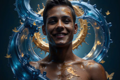 Photos of Sexy Men Playing with Colorful Fluid Art in Motion