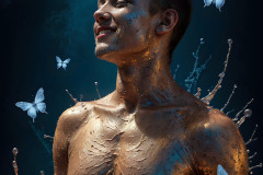 Photos of Sexy Men Playing with Colorful Fluid Art in Motion