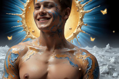 Photos of Sexy Men Playing with Colorful Fluid Art in Motion