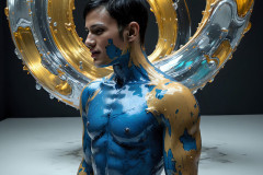 Photos of Sexy Men Playing with Colorful Fluid Art in Motion