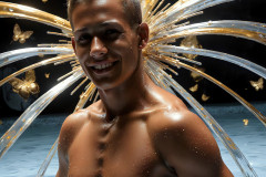 Photos of Sexy Men Playing with Colorful Fluid Art in Motion