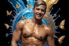 Photos of Sexy Men Playing with Colorful Fluid Art in Motion