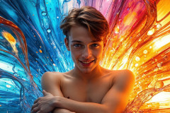 Photos of Sexy Men Playing with Colorful Fluid Art in Motion