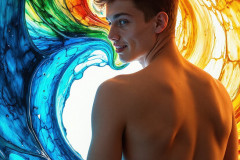 Photos of Sexy Men Playing with Colorful Fluid Art in Motion