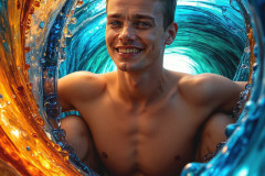 Photos of Sexy Men Playing with Colorful Fluid Art in Motion