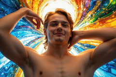 Photos of Sexy Men Playing with Colorful Fluid Art in Motion