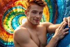 Photos of Sexy Men Playing with Colorful Fluid Art in Motion