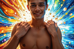 Photos of Sexy Men Playing with Colorful Fluid Art in Motion